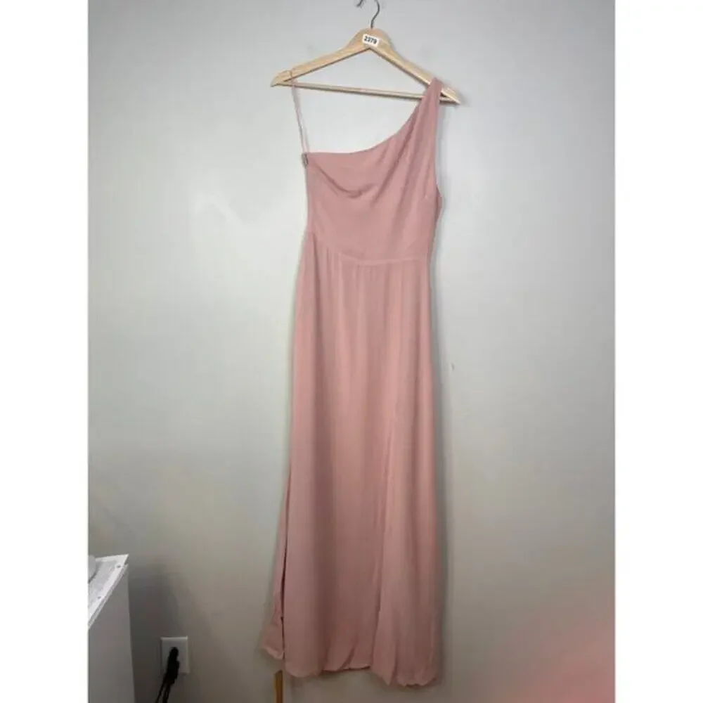 NWT Reformation Evelyn One Shoulder Long Blush Pink Maxi Dress with Front Slit - Picture 2 of 10